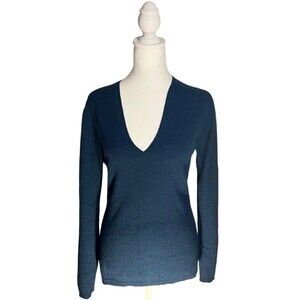 Loro Piana V Neck Collar Blue Cashmere Sweater Size 46 Made In Italy